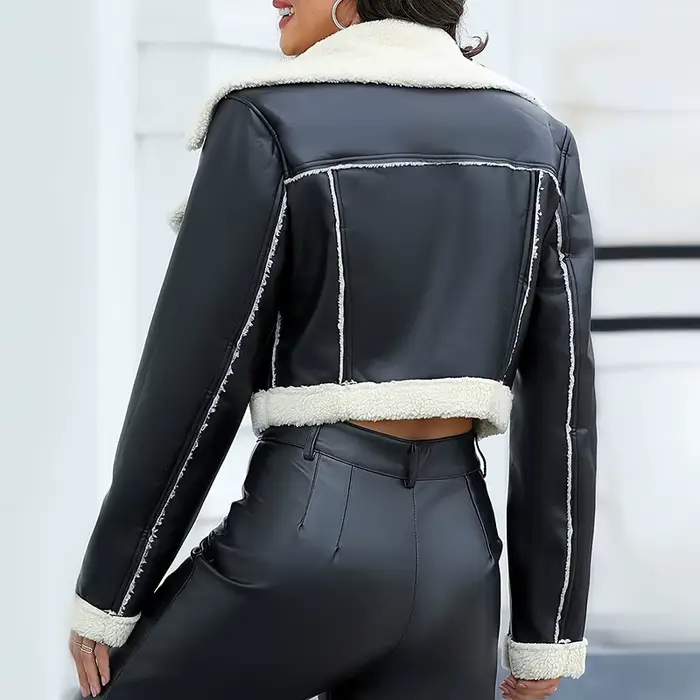 Vestes Courtes en Faux Cuir d'Agneau pour Femme, Fourrure, Fermeture Éclair, Chaud, Vintage, Automne