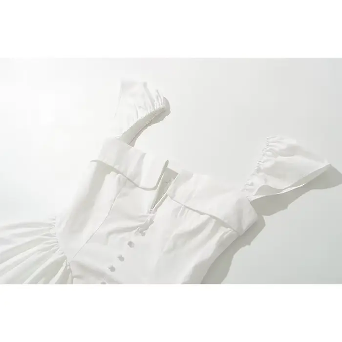 YENKYE été femmes Sexy coupe et évasée blanc Mini robes à manches courtes taille basse élégante Robe