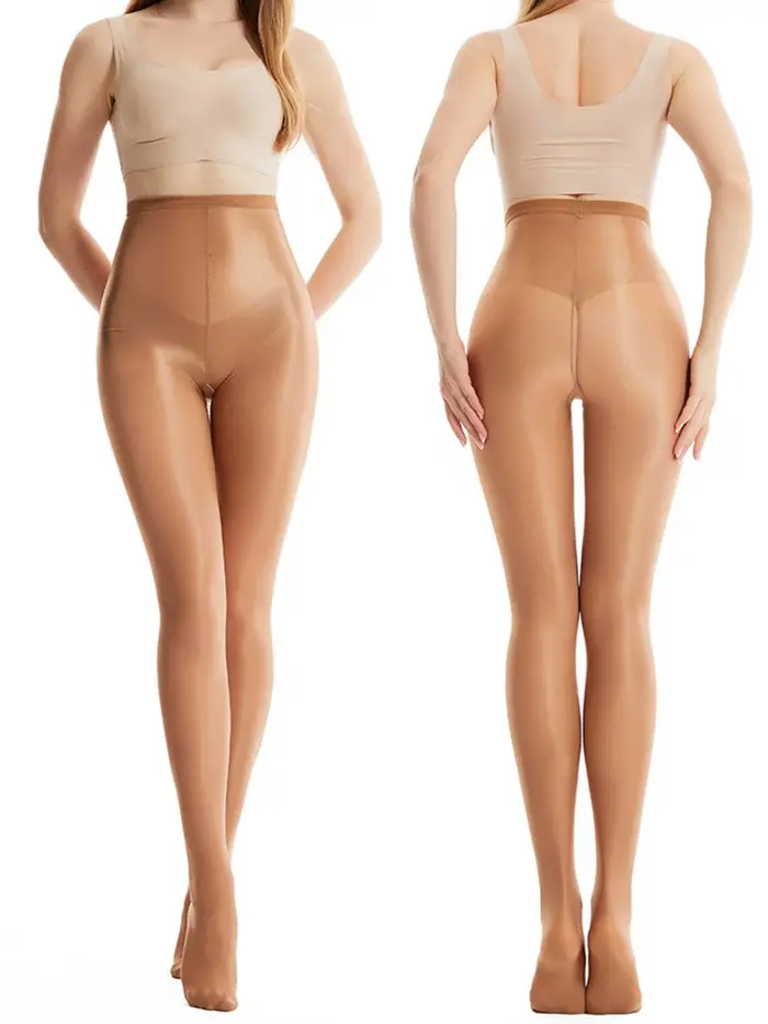 Collants brillants 70D haute élasticité grande taille effet huileux, collants sculptants couleur cha