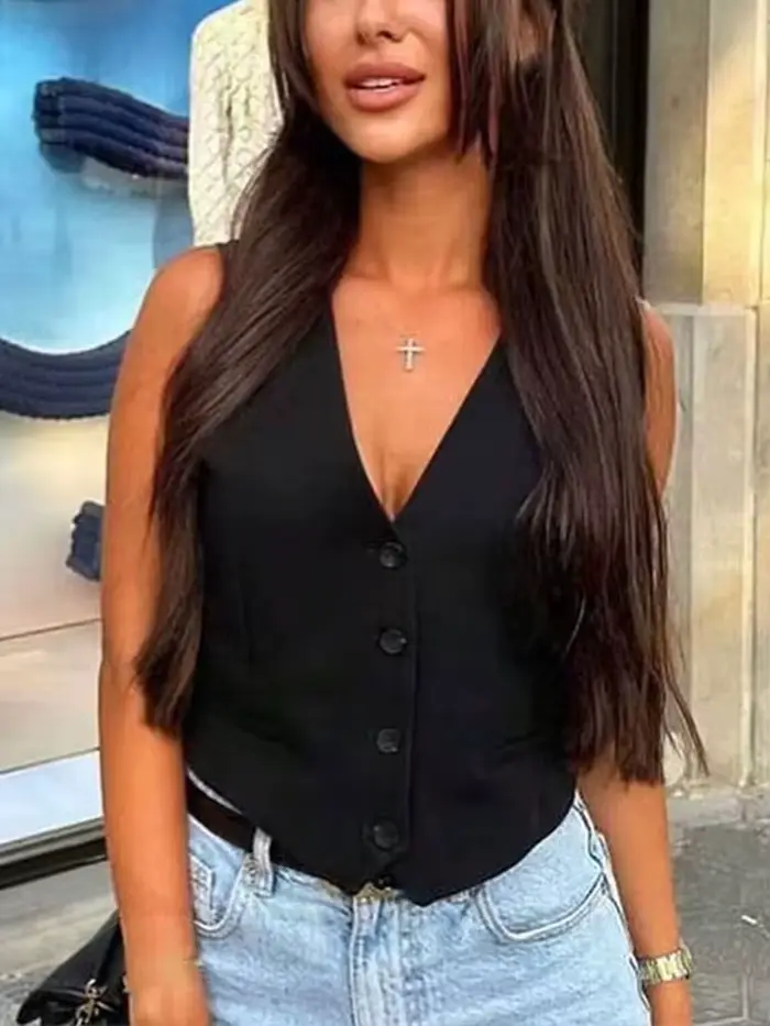 Štýlová a moderná polyesterová HH vesta pre ženy, ležérny štýl, krátka vesta, Y2K Streetwear