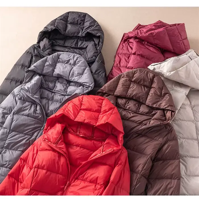 Dlhý parka s kapucňou z bielej kačacej pápery pre ženy