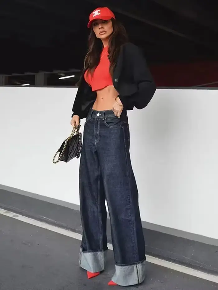 HH femmes mode Denim ensemble décontracté revers à manches longues veste courte boutons femme Vintag