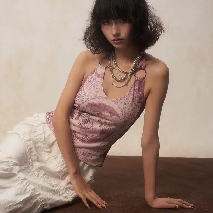 Karrcat-Retro kvetinová tlač 2000s camisole