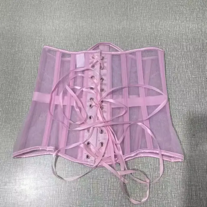 Viditeľné Dámske Mesh korzet, chudnutie opasok, Sexy, baliace hrudník, čipka-up popruhy s 16 pruhy, biela, červená, XXS na 5XL