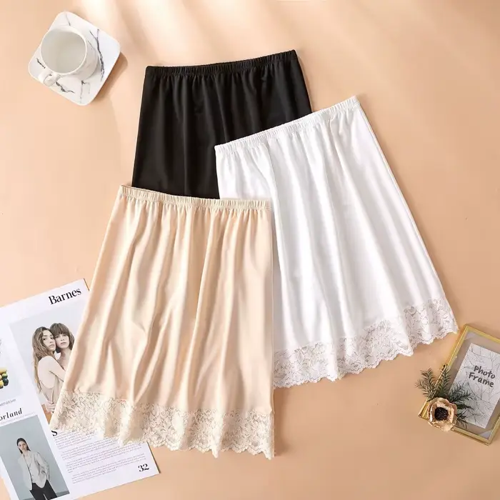 Mince glace soie Modal femme demi-longueur jupe dentelle Anti-pénétration sous-jupe Anti-éblouisseme