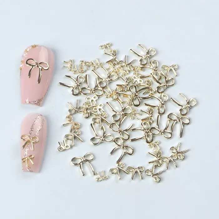 50 pièces mélange Multi taille 3D or nœud papillon breloques pour ongles en métal arc alliage Nail A