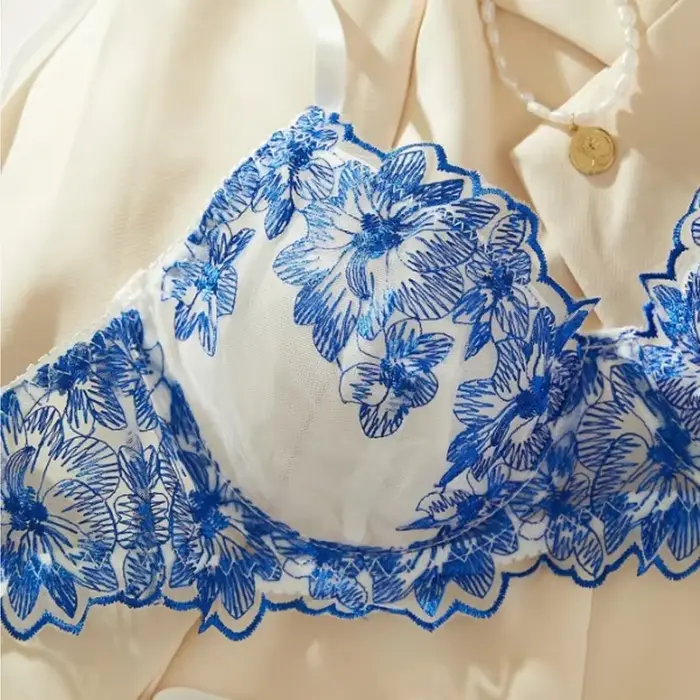 Sexy spodná bielizeň pre ženu, kvetinová výšivka, polyester, 3/4 šálka podprsenky, nohavičky, zadné zatvorenie, špeciálna príležitosť, darček pre ženy