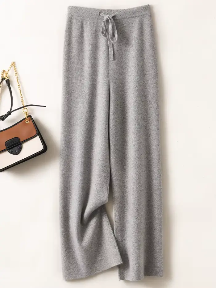 Pantalon basique doux et décontracté pour femme, avec ceinture, tricot 100% laine mérinos, populaire