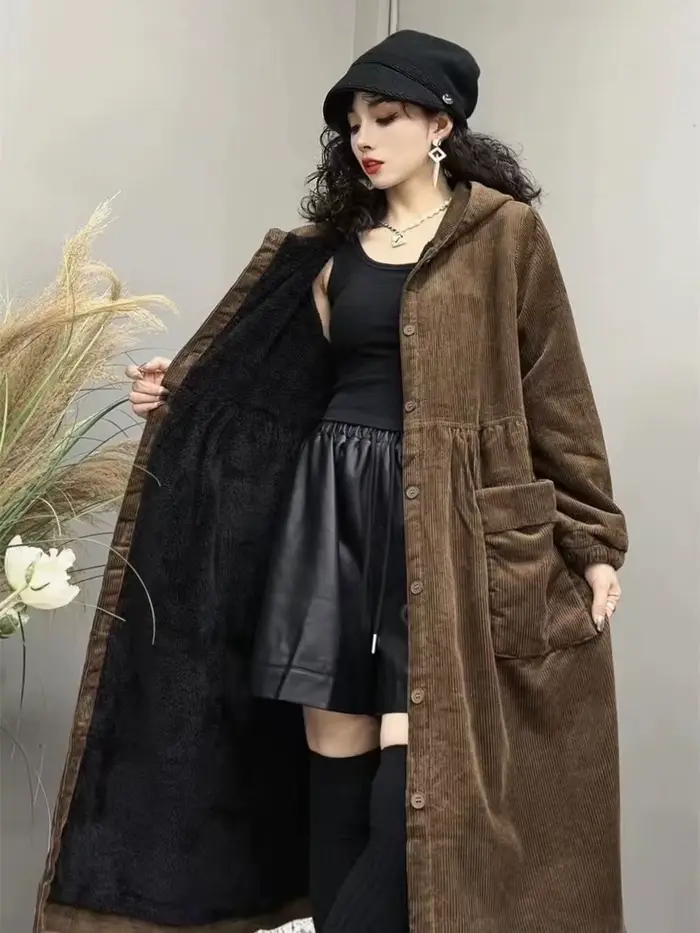 Manteau épais d'automne et d'hiver 2026, tendance, grand manteau coupe-vent marron, grande poche, ma