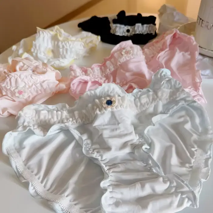 Stredná veľkosť kvetinové čipky volániky roztomilé nohavičky pre ženy bavlnené šev priedušné spodná bielizeň bezšvíkové mäkké dievča pohodlie mäkké nohavičky
