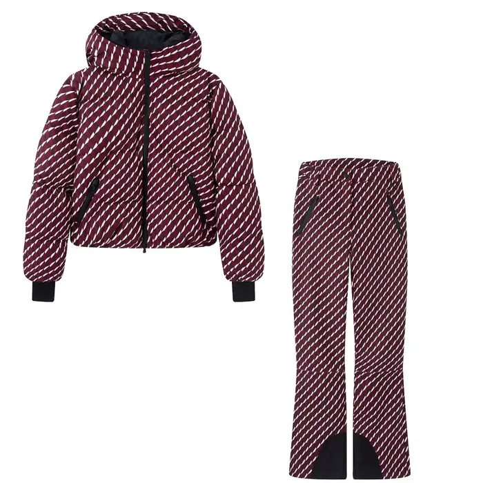 Nový 2-dielny set pre ženy: Zimná prešívaná parka s kapucňou a zipsom bordová