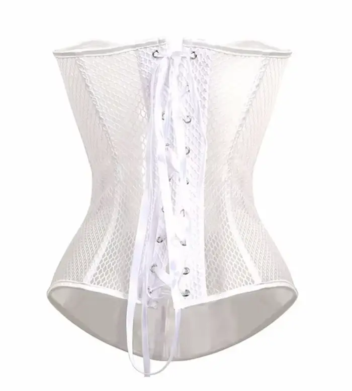 Corset Caudatus pre ženy, prelamovaný mesh top, burleskný štýl, čipka-up, gotický bez ramienok, overbust korzet, sexy obleky, čierno-biele spodná bielizeň