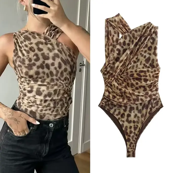 Body MUJER 2025 Imprimé Léopard Polyester Maille Sans Manches Pour Femmes Occasions Spéciales