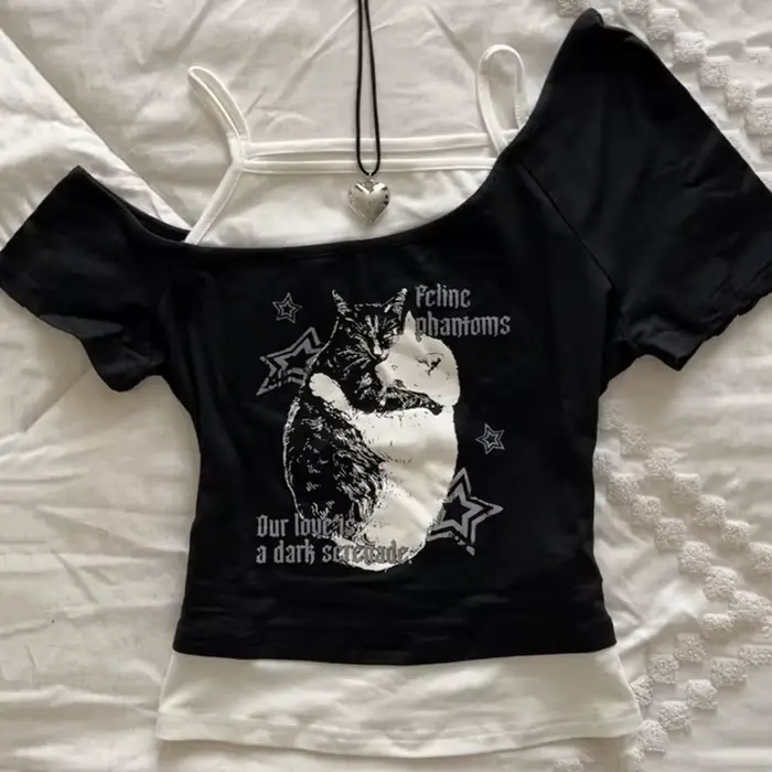 Estetické Goth Netopier List Y2K Štýl Dvojdielne Tričko Krátky Rukáv Vesta Harajuku Streetwear Traky Dámske Oblečenie