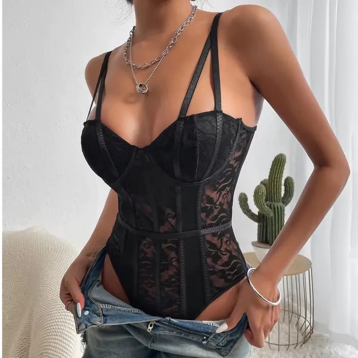 Nouveau Body Sexy en Dentelle pour Femme – Haut Élégant et Moulant Côtelé pour l'Été
