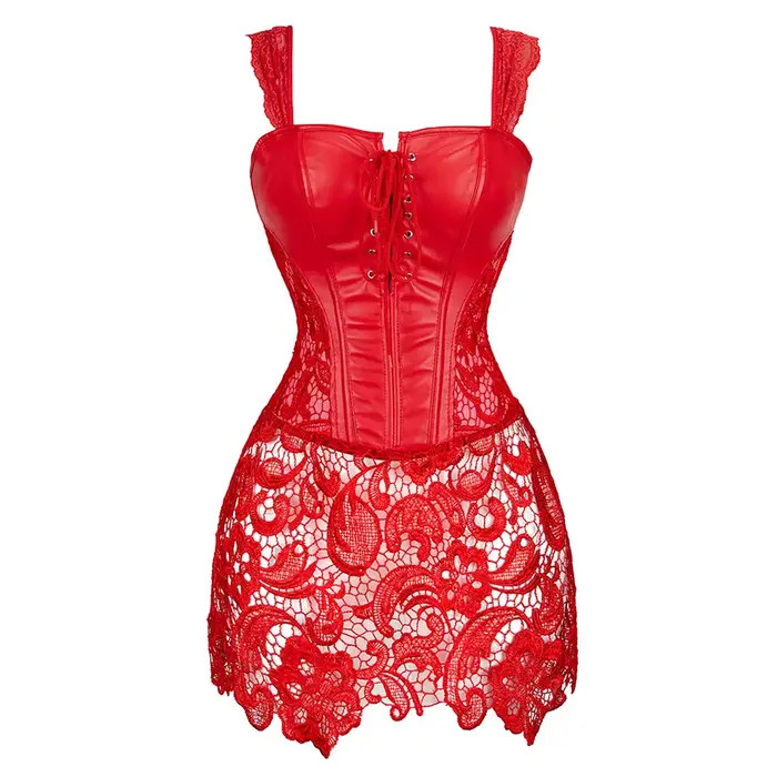 Sexy čipka korzet pre ženy, Faux kožené šaty, Punk, Bustier, Push Up, Gothic, Erotické spodná bielizeň, Veľká veľkosť