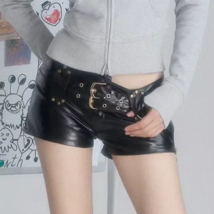 JCLOTHZI Y2K Retro Sexy PU kožené šortky pre ženy Špeciálne príležitosti 2000s Moderné
