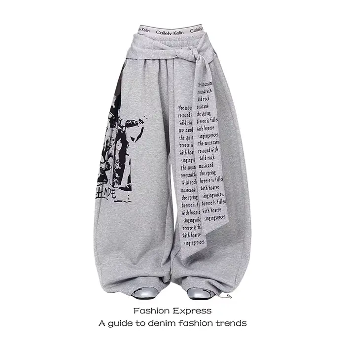 ZHIZOU dámske sivé gotické Baggy Y2k písmená potlač nohavice Harajuku 2000s Vintage oversized