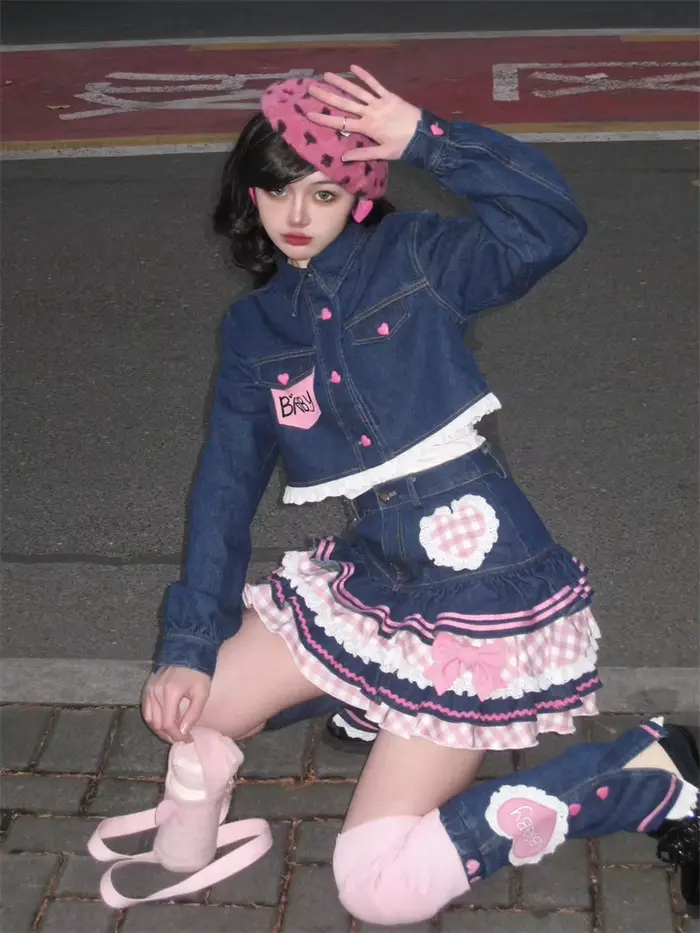 Jemná japonská Lolita mini sukňa plesové šaty pre ženy Harajuku roztomilá džínsová