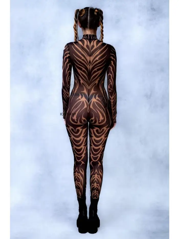Body en maille pour femmes, peinture artistique Sexy, Costume de Cosplay de fête de carnaval d'halloween, Performance sur scène, body élastique Zentai