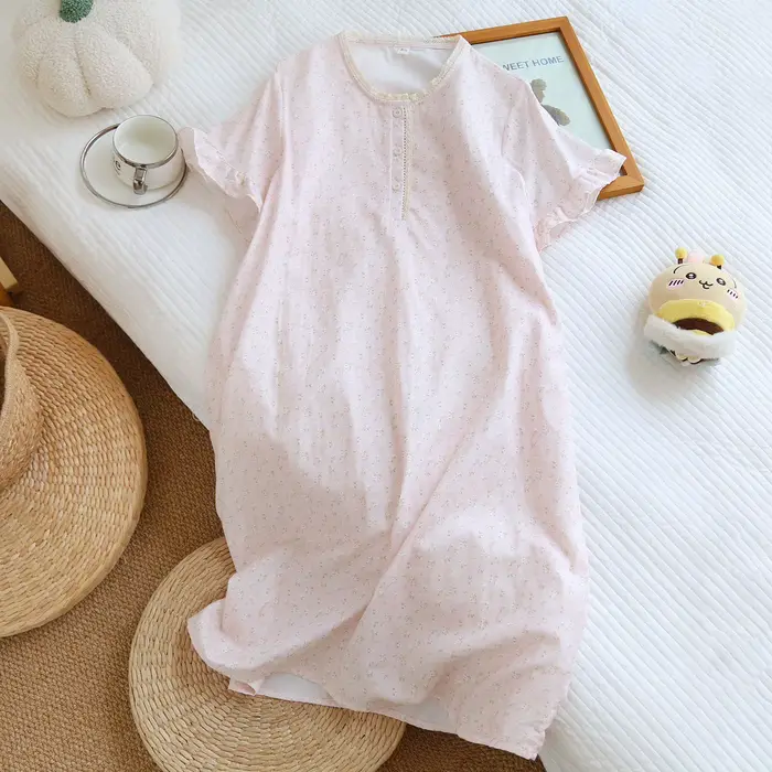 Nouvelle chemise de nuit d'été 2026 pour femme, 100 % coton, gaze double épaisseur, manches courtes,