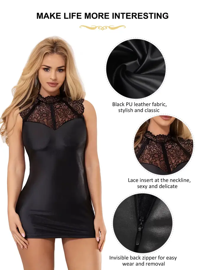 Comeondear veľká veľkosť dámske šaty Wetlook koktejlové bez rukávov Umelá koža párty Mini Club Latex obtiahnuté nočná košeľa