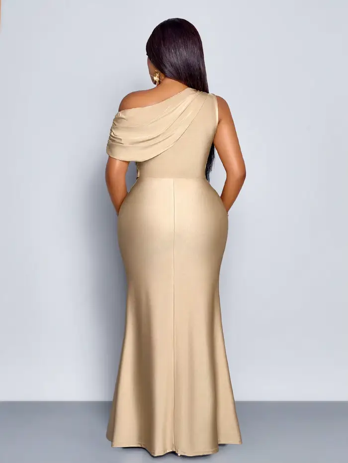 Robe de soirée élégante à épaules dénudées, taille plus, style sirène, en abricot brillant pour mari