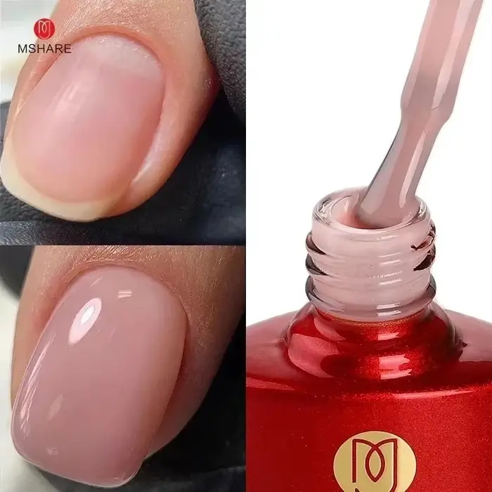 MSHARE Gumený základný gél v mliečno-ružovej farbe Camouflage farba kabát namáčacie nechty Gélové laky 10ml UV LED