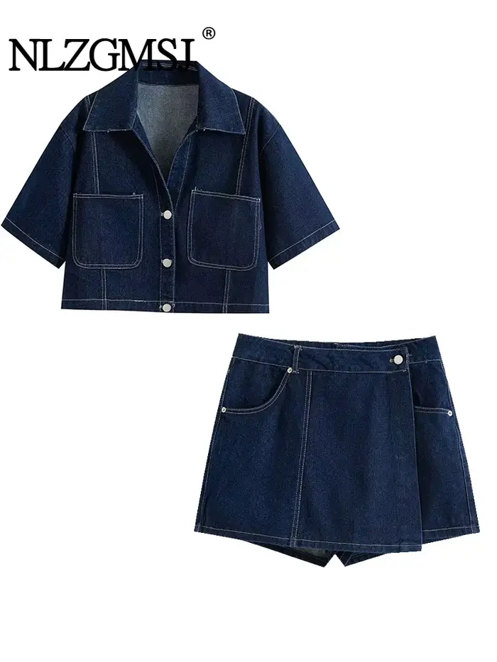 Nlzgmsj été femmes ensembles décontractés mode Mini jupe Shorts ensembles Denim chemise courte ensem