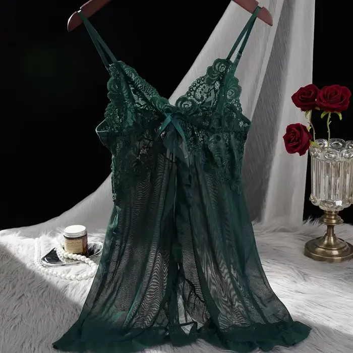 Chemise de nuit féminine sexy en nylon et élasthanne avec dentelle pour femmes occasions spéciales romantiques