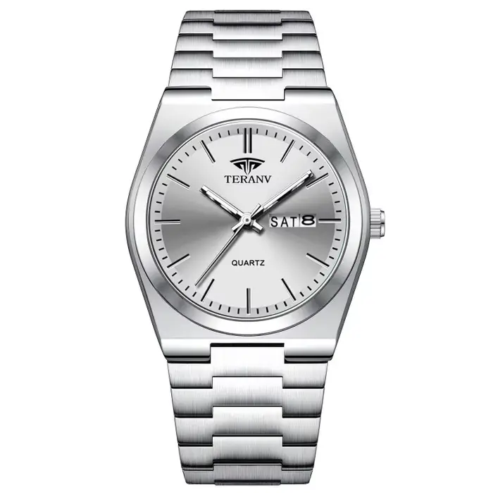 Montre pour hommes, montre à quartz de mode avec calendrier mince en acier inoxydable