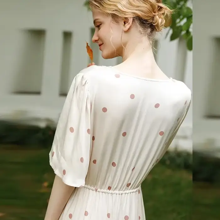 Dlhá viskózová nočná košeľa pre ženy, gradient letnej nočnej košele, V-neck nočná košeľa s hnedým stehom, krátky rukáv nočná košeľa