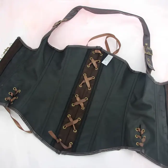 Steampunk hnedý korzet z PU kože