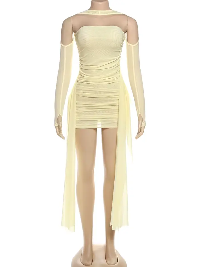 Robe Nibber Vacances Sexy voir à travers robe châle femmes ruché côté ruban coquette skinny minuit clubwear d'été partie moulante Polyester Elasthanne Haut Elasticité