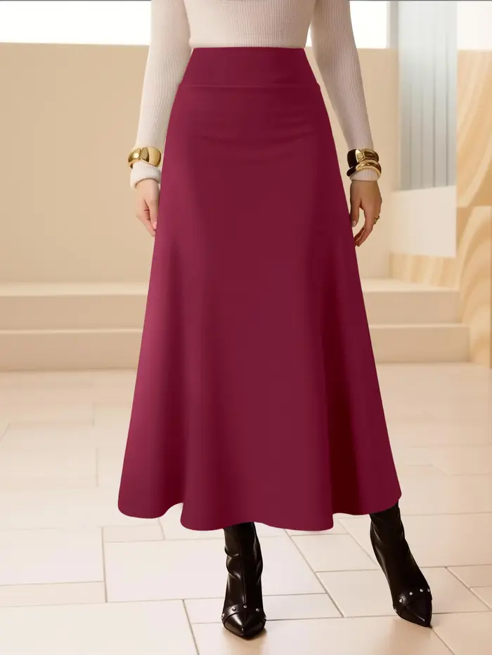 Jupe mi-longue pour femme, taille haute, style fluide, tissu respirant, idéale pour les tenues décon