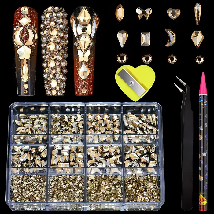 Ensemble de biscuits rose AB pour la décoration des ongles, 12 grilles, dos plat et prothèses assort