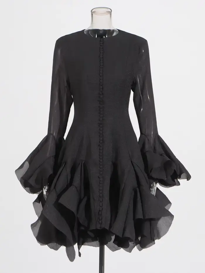 TWOTWINSTYLE – robe plissée irrégulière pour femmes, Patchwork, mode, manches longues lanterne, tail
