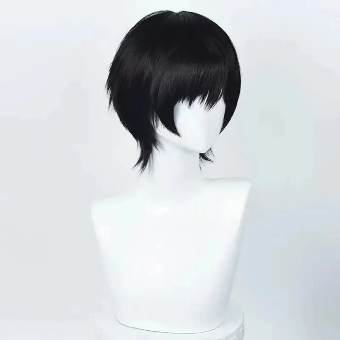 Perruque de Cosplay Anime Yoshida Hirofumi, perruque courte noire de 35cm, cheveux synthétiques rési