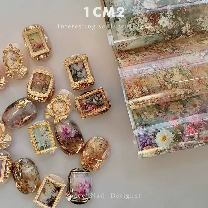 1 Boîte de Films à Ongles à Motifs Floraux pour Transfert, Décorations Florales Papillon, Wraps pour