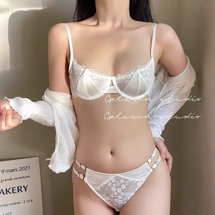 Sexy podprsenka a nohavičky z polyesteru s čipkou pre ženy, pol šálky, nastaviteľné popruhy, pre špeciálne príležitosti a každý deň