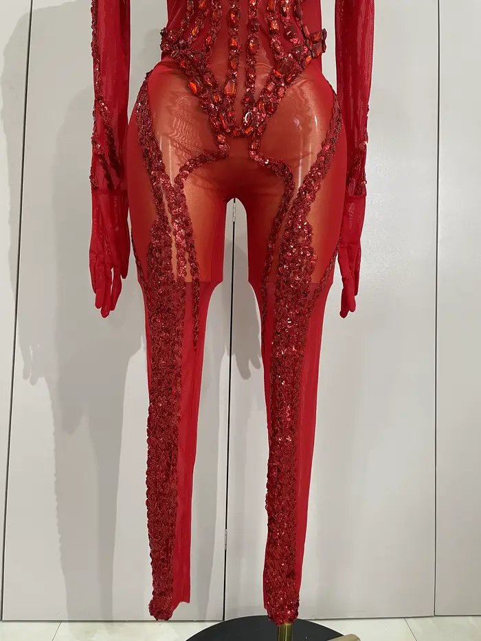Combinaison de luxe transparente en maille transparente pour femmes, diamants scintillants et paille
