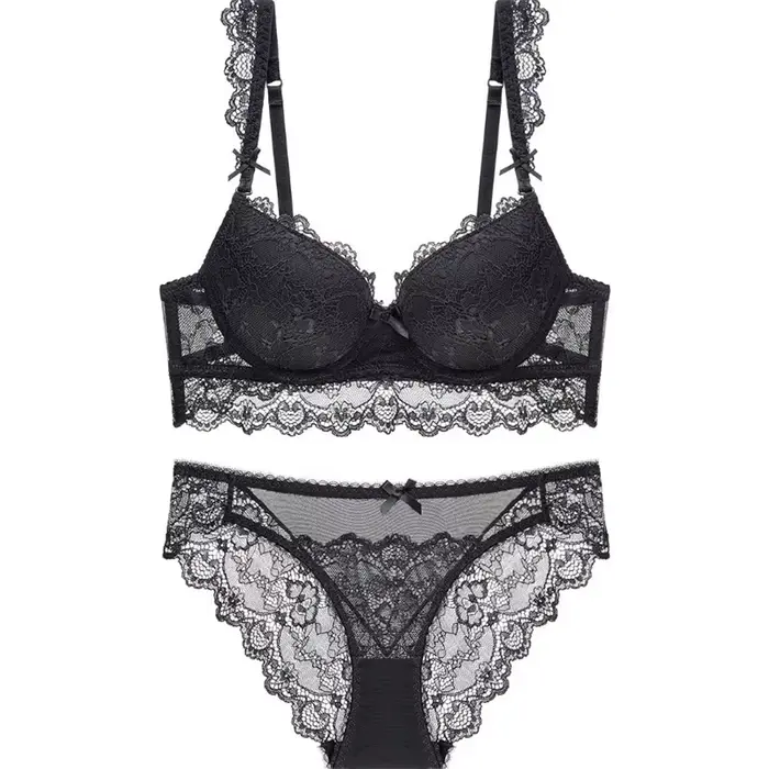 Ensemble de lingerie sexy en dentelle brodée pour femme, soutien-gorge push-up, sous-vêtements rouge