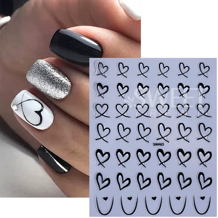 Autocollants 3D du Jour de Léon pour Nail Art, Décalcomanies Adhésives pour Ongles, Lignes Noires, B