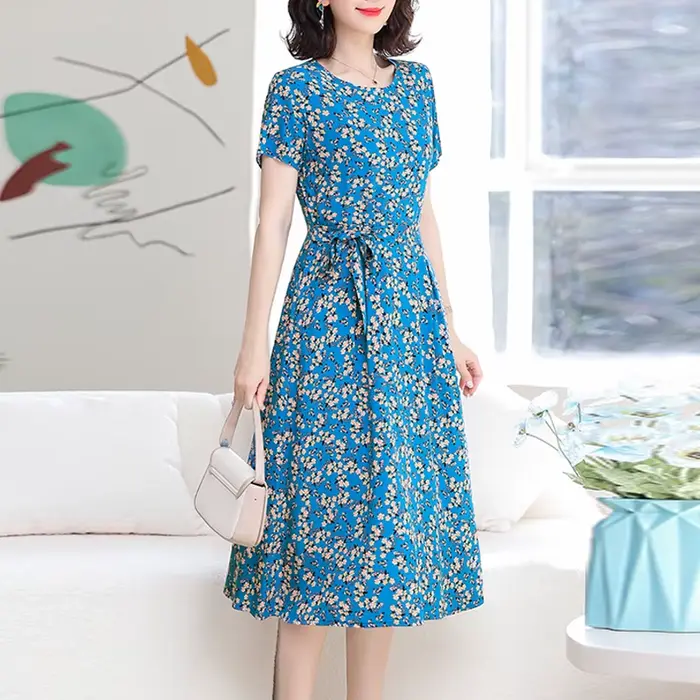 Robe d'été à col rond pour femmes, tenue de soirée en coton, grande taille, style bohème