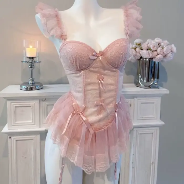 Sexy bez ramienok set s výšivkou a nohavičky pre ženy z polyesteru a elastanu pre špeciálne príležitosti
