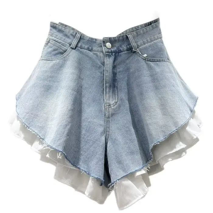 WTHT nouvelle mode femmes Patchwork ourlet lavage Denim Shorts 2025 été à la mode taille haute a-lig