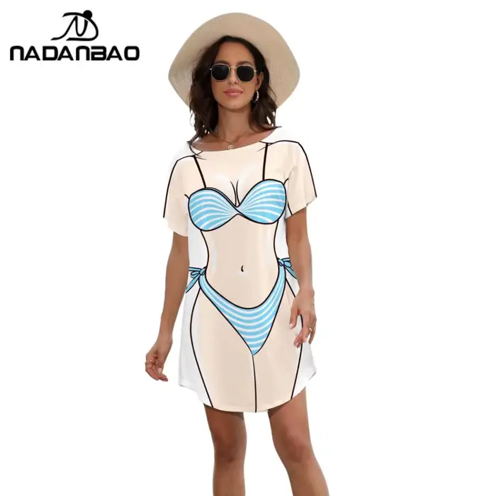 Nadanbao dámske morská panna bikini telo vzor tričko šaty leto