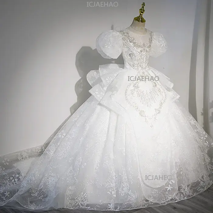 Robe de princesse pour filles 2026, tenue de demoiselle d'honneur blanche pour mariage, costume de s