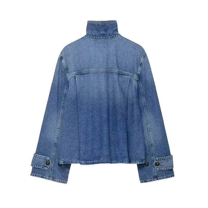 Vestes en jean décontractées à col montant et manches longues pour femme, nouvelle collection Printe