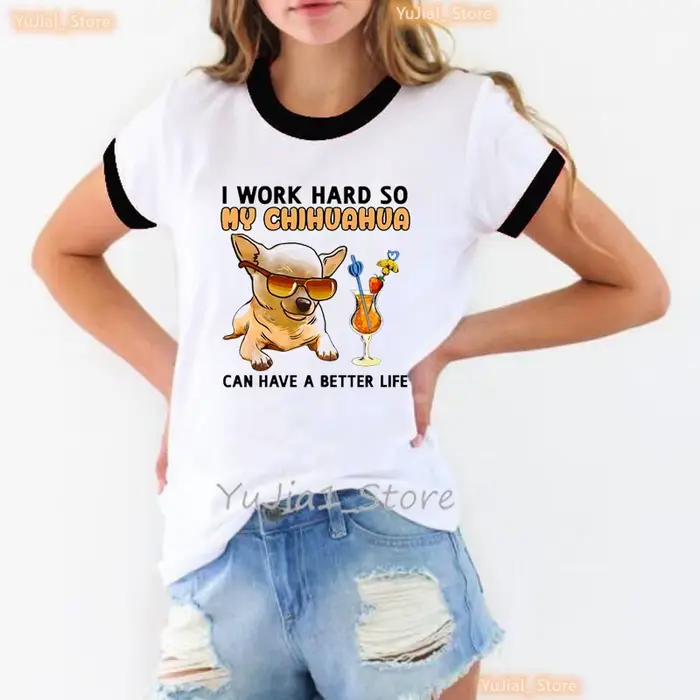 T-shirt imprimé "I Work Hard" pour Femme, avec motif cochon d'inde, français, bouledogue, Chihuahua,